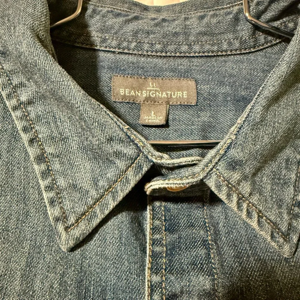 LL BEAN MEN'S SIGNATURE DENIM WORKSHIRT, SIZE LARGE, EXCELLENT CONDITION - Picture 3 of 5